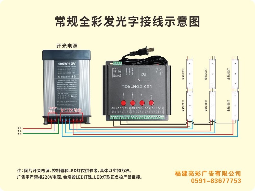 常规全彩发光字接线示意图